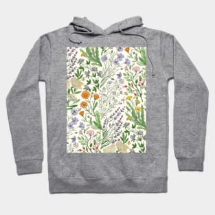 Wildflowers Lavender, chamomile, Calendula, Red Clover, cornflower, Dandelion, elderflower, Rosehip, bee Hoodie